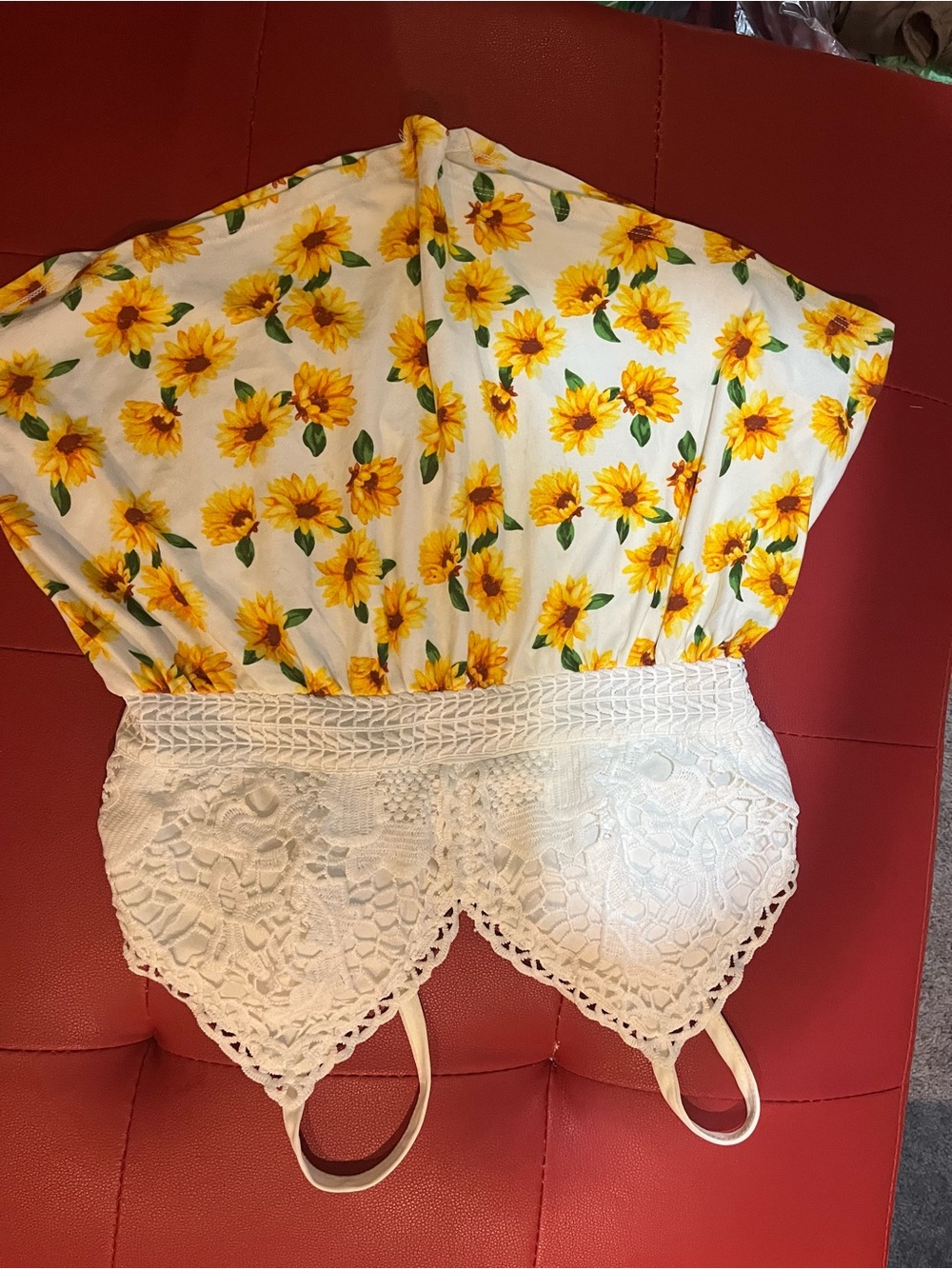 No Boundaries White Sunflower Print Crochet-Trim Camisole